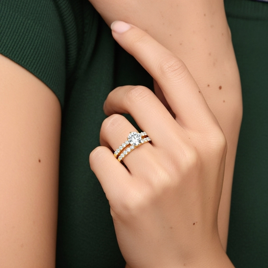 1.00ct Moissanite Wedding Ring Set 18K Gold