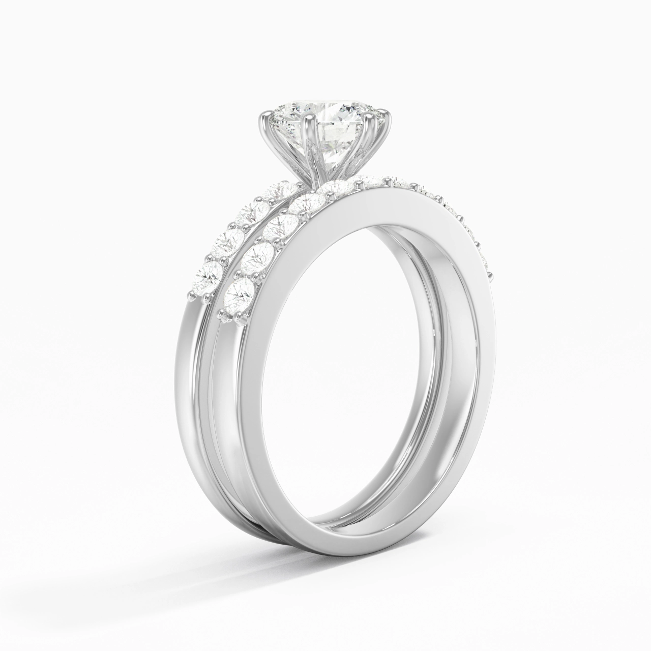 1.00ct Moissanite Wedding Ring Set 18K White Gold