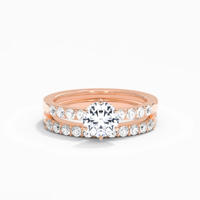 1.00ct Round Moissanite Wedding Ring Set 925 Sterling Silver Prong Simple Straight Shank