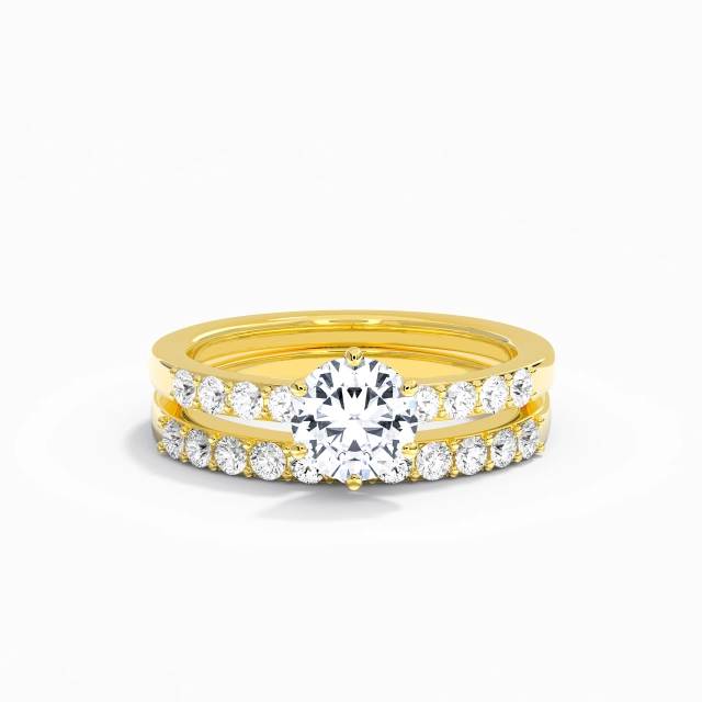 1.00ct Round Moissanite Wedding Ring Set 14K Gold Prong Simple Straight Shank