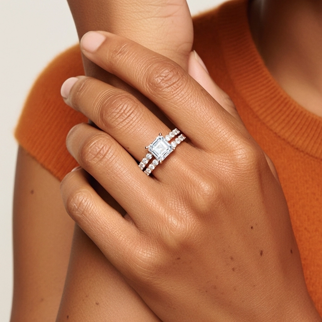 1.00ct Moissanite Ensemble d'alliances Argent sterling 925