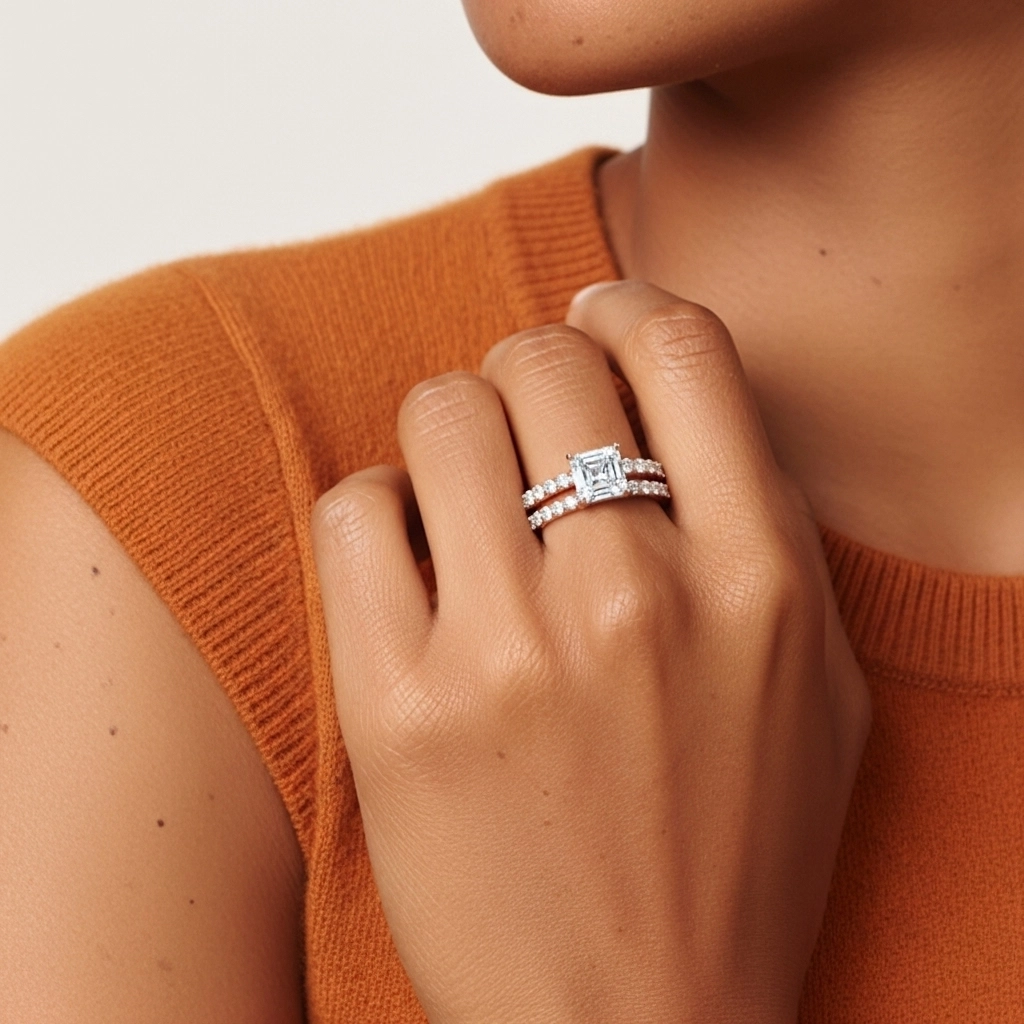 1.00ct Moissanite Ensemble d'alliances Argent sterling 925