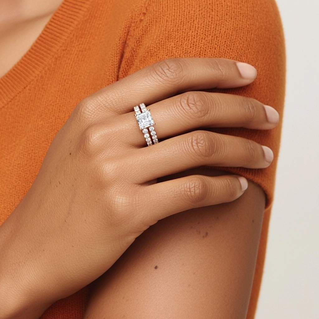 1.00ct Moissanite Wedding Ring Set Platinum