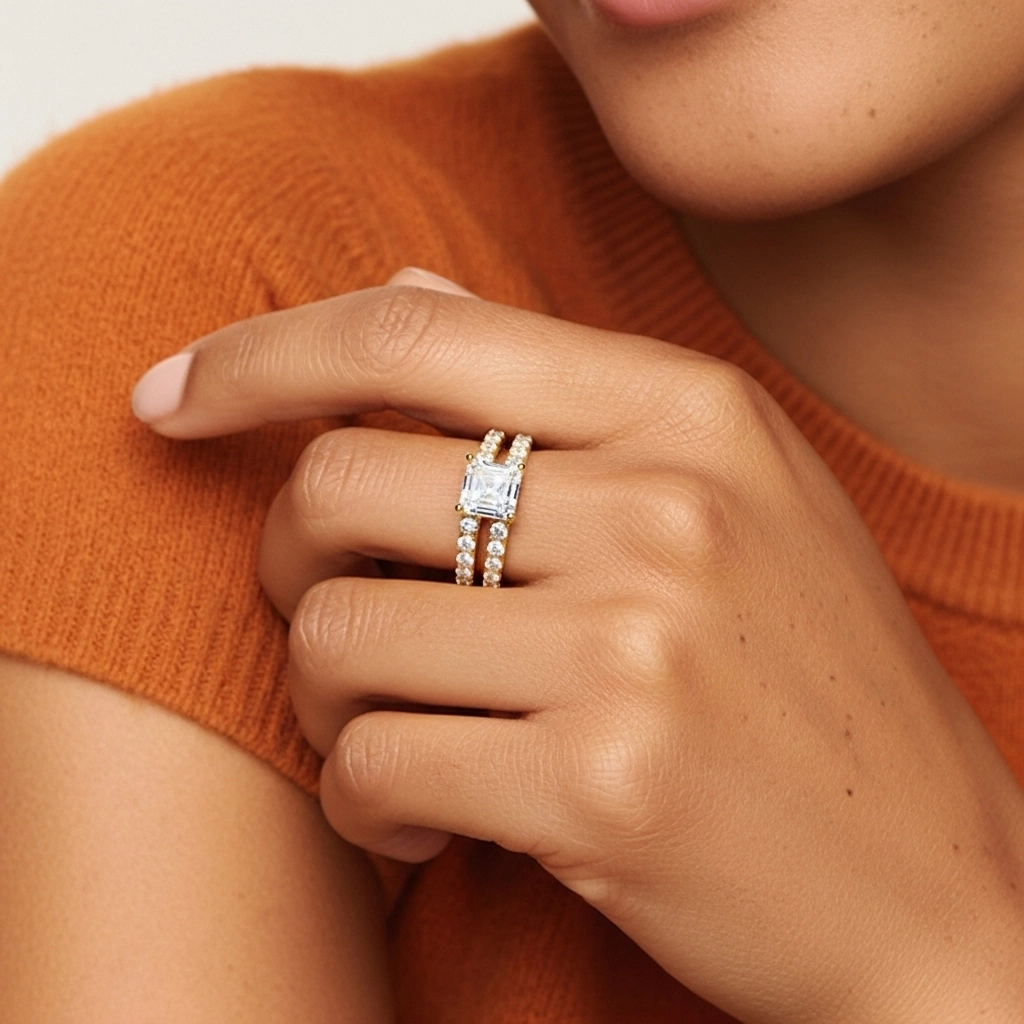 1.00ct Moissanite Wedding Ring Set 925 Sterling Silver