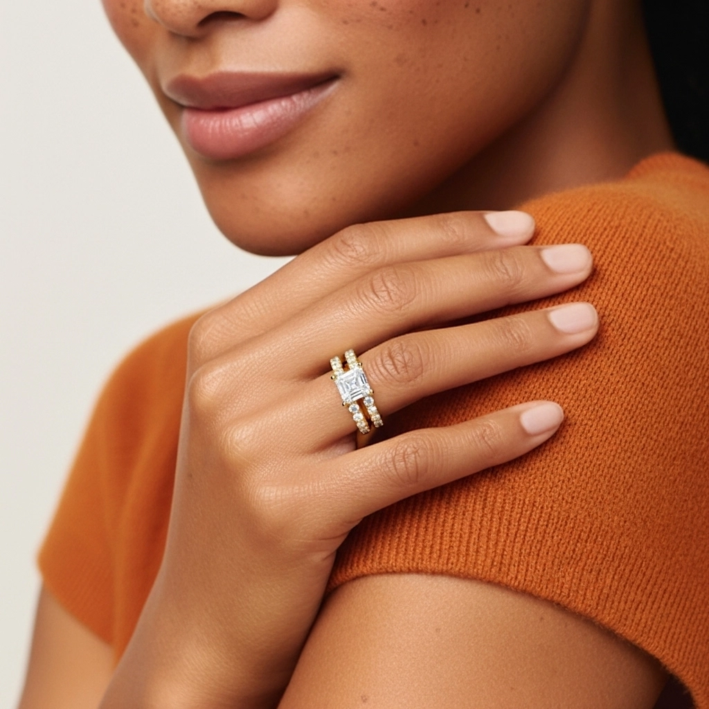 1.00ct Moissanite Wedding Ring Set 925 Sterling Silver