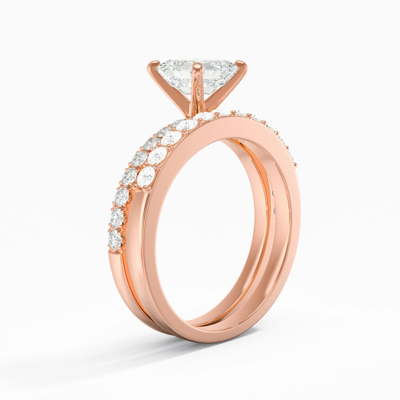 1.00ct Moissanite Wedding Ring Set 18K Rose Gold
