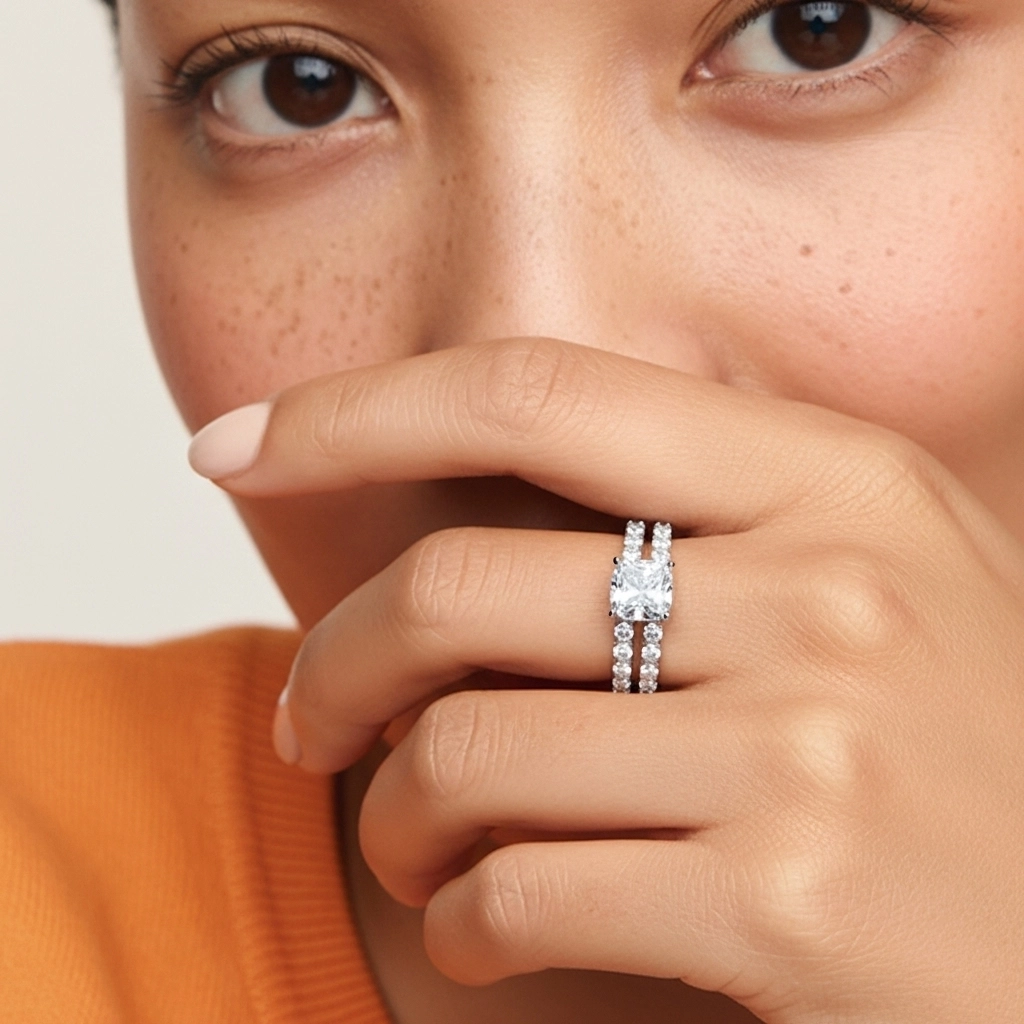 1.00ct Moissanite Wedding Ring Set 14K White Gold