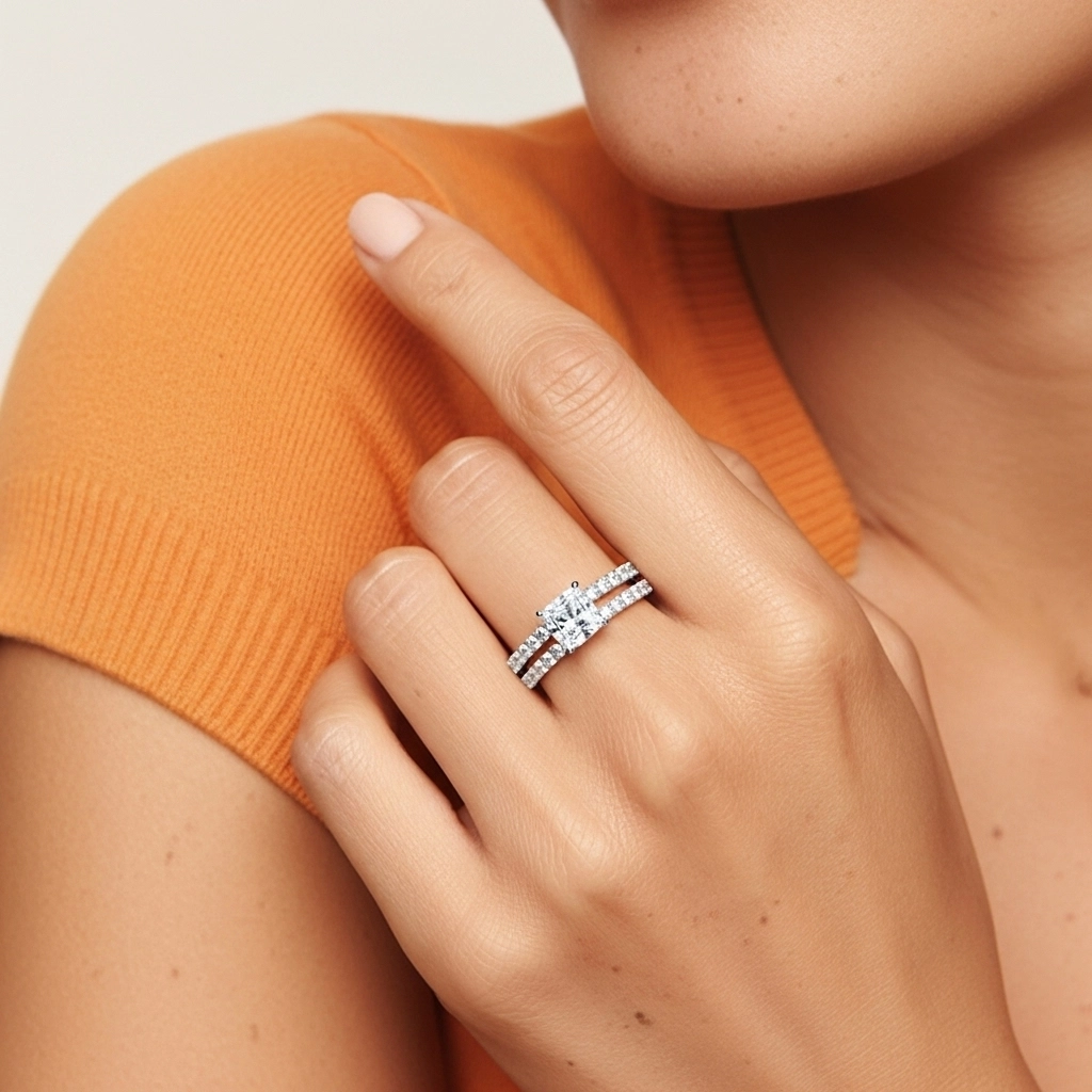 1.00ct Moissanite Wedding Ring Set 14K White Gold