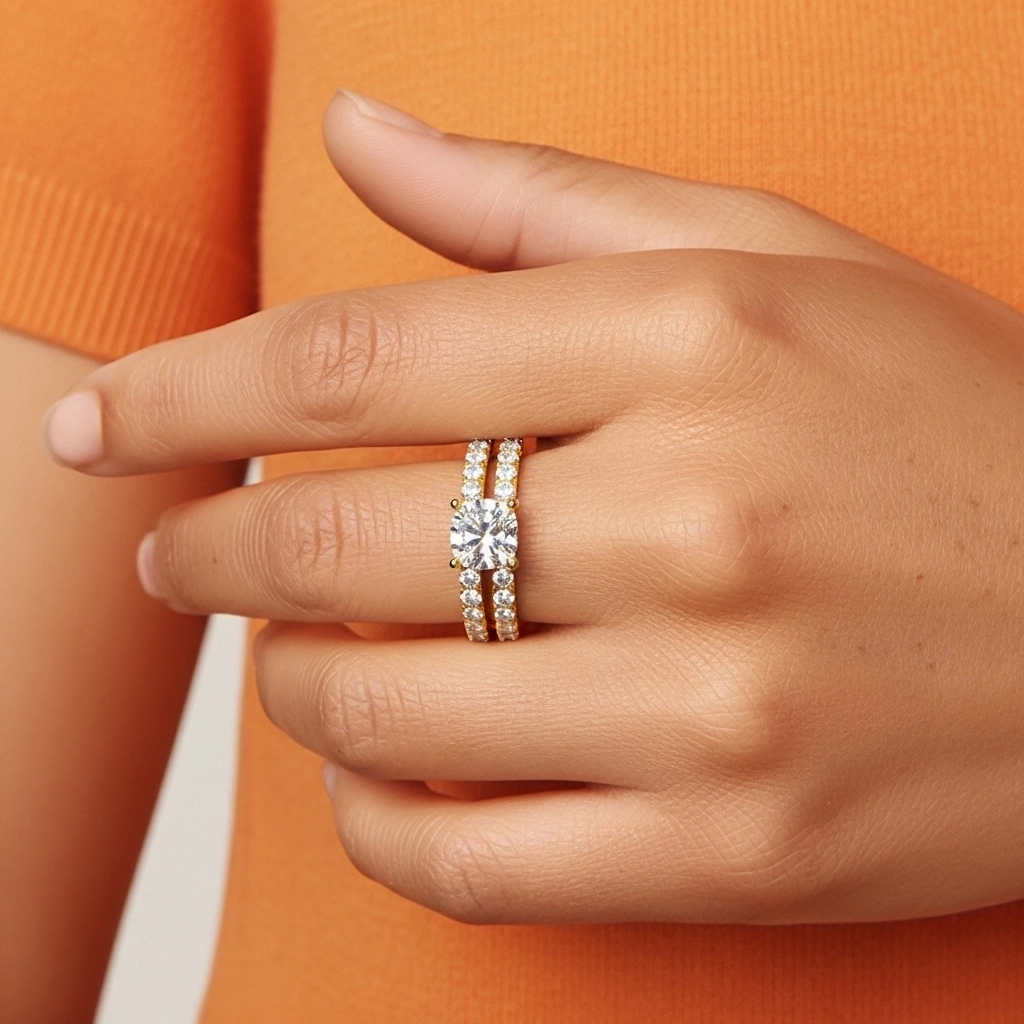 1.00ct Moissanite Wedding Ring Set 14K Gold