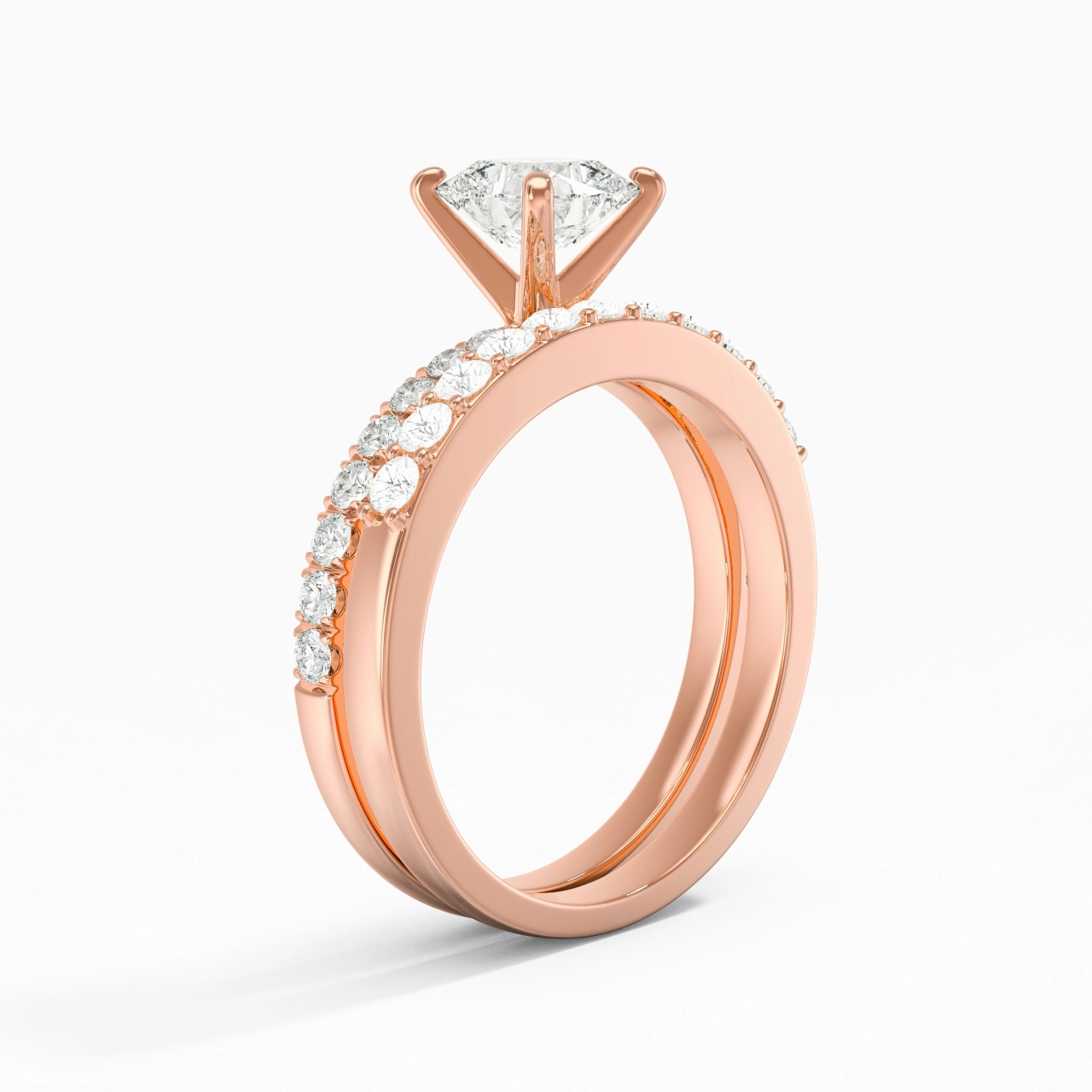 1.00ct Moissanite Wedding Ring Set 18K Rose Gold