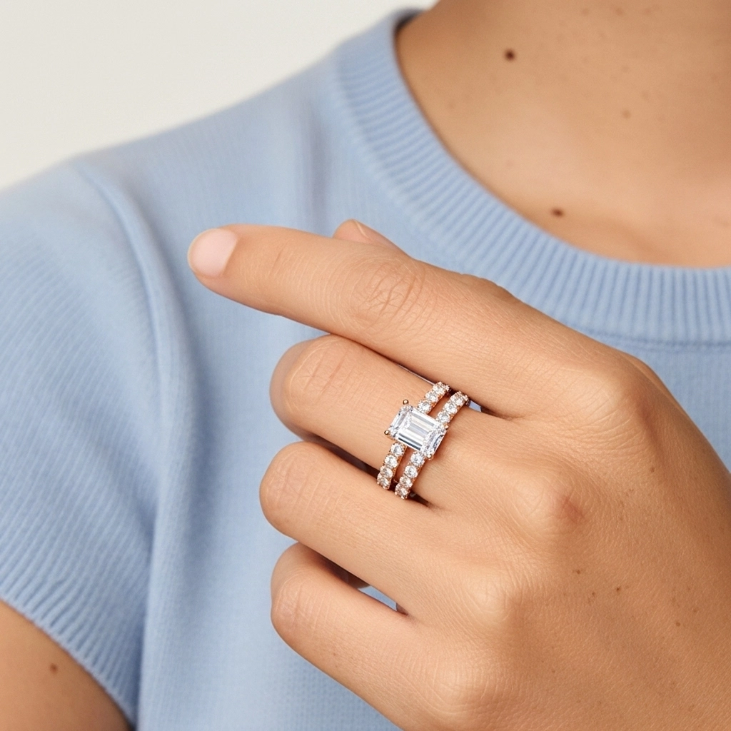 1.00ct Moissanita Conjunto de Anillos de Boda Plata esterlina 925