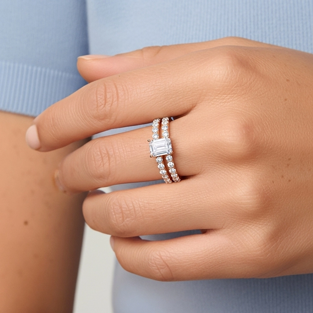 1.00ct Moissanita Conjunto de Anillos de Boda Plata esterlina 925