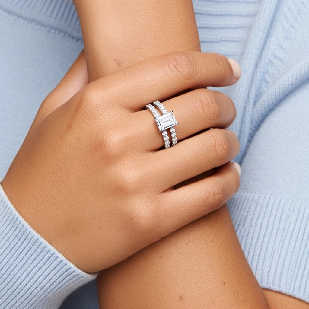 1.00ct Moissanite Wedding Ring Set 14K White Gold