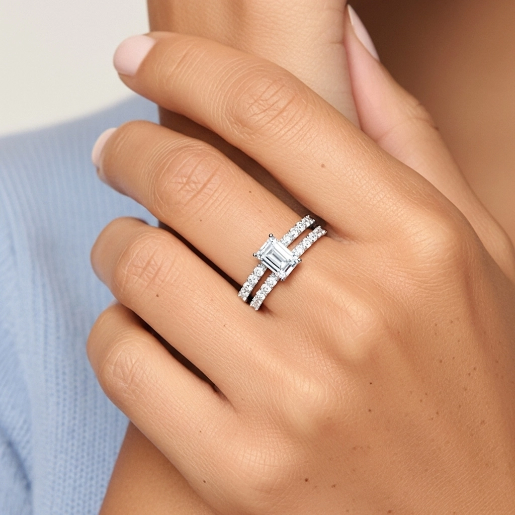 1.00ct Moissanite Wedding Ring Set 14K White Gold