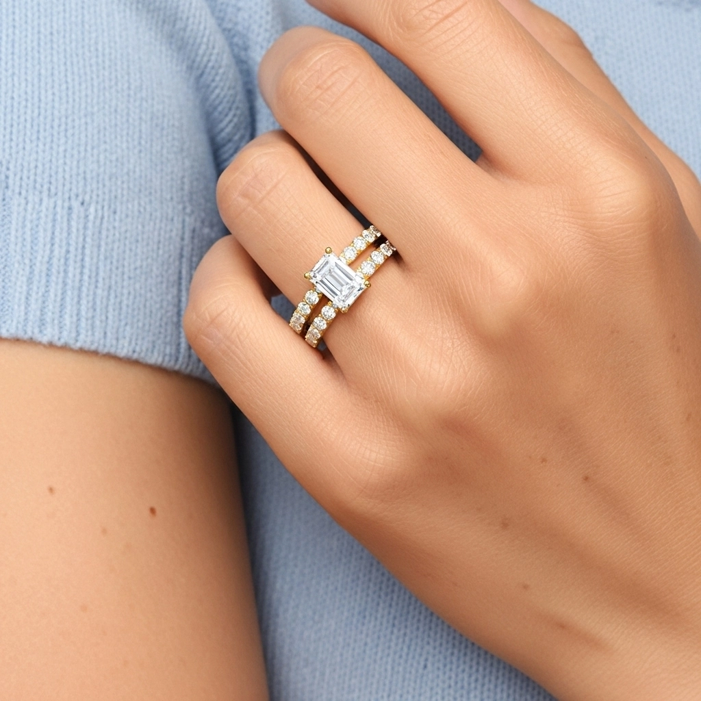 1.00ct Moissanite Wedding Ring Set 925 Sterling Silver