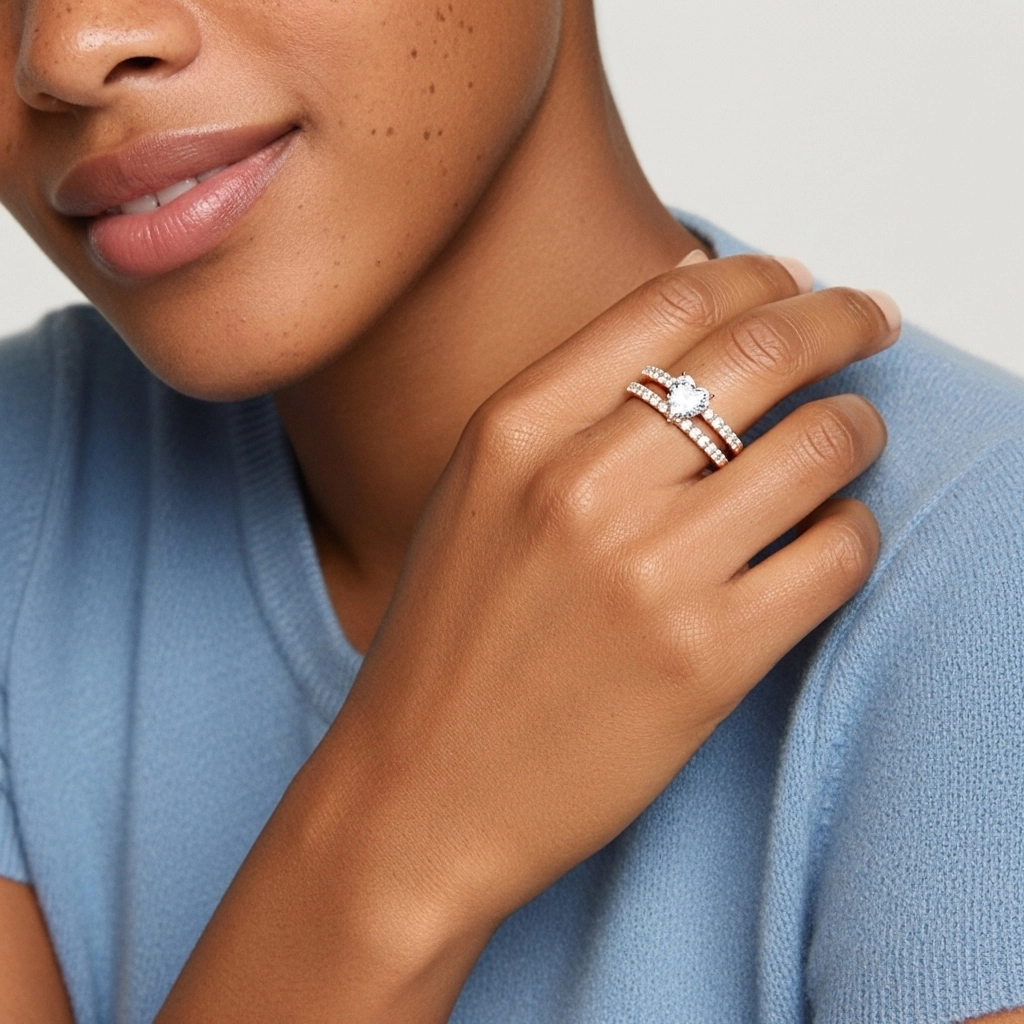 1.00ct Moissanita Conjunto de Anillos de Boda Plata esterlina 925