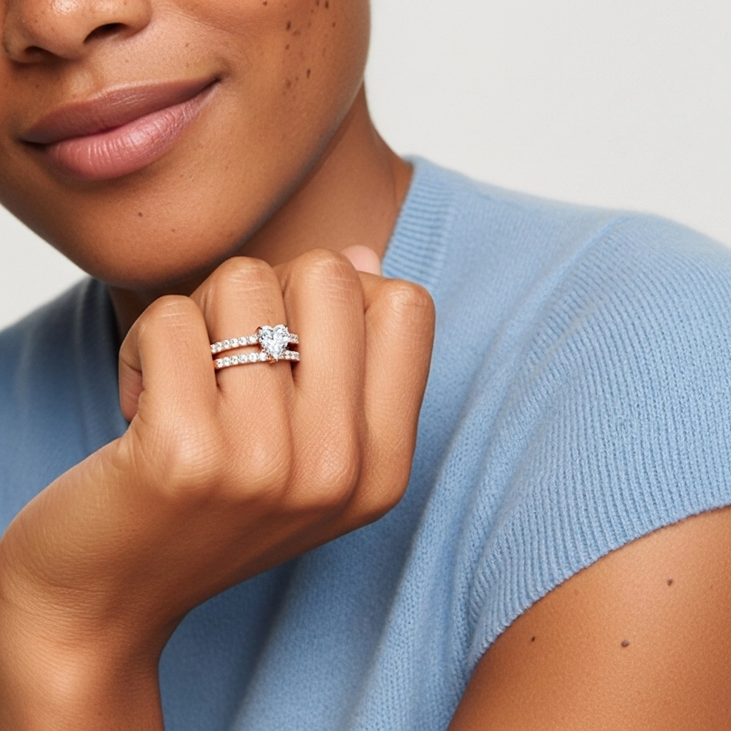 1.00ct Moissanita Conjunto de Anillos de Boda Plata esterlina 925