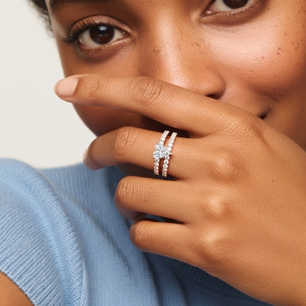 1.00ct Moissanita Conjunto de Anillos de Boda Plata esterlina 925