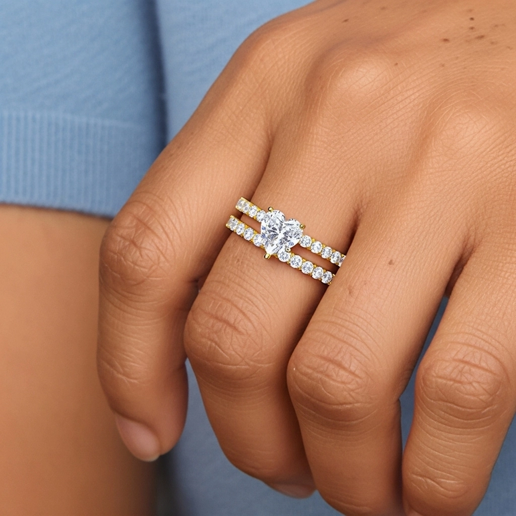 1.00ct Moissanite Wedding Ring Set 925 Sterling Silver