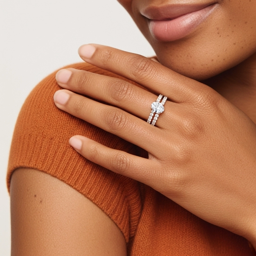 1.00ct Moissanite Ensemble d'alliances Argent sterling 925