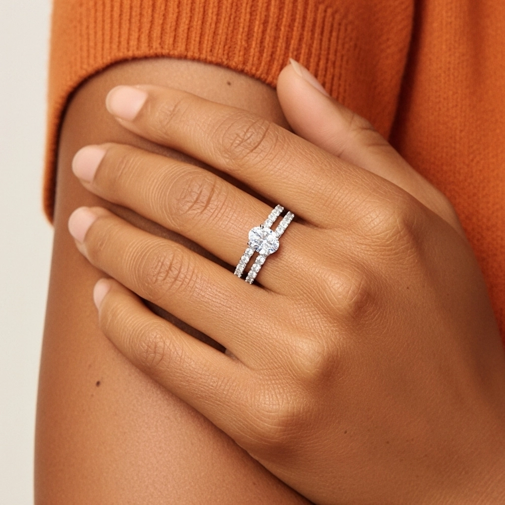 1.00ct Moissanite Wedding Ring Set 14K White Gold