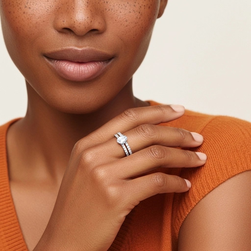 1.00ct Moissanite Wedding Ring Set 14K White Gold