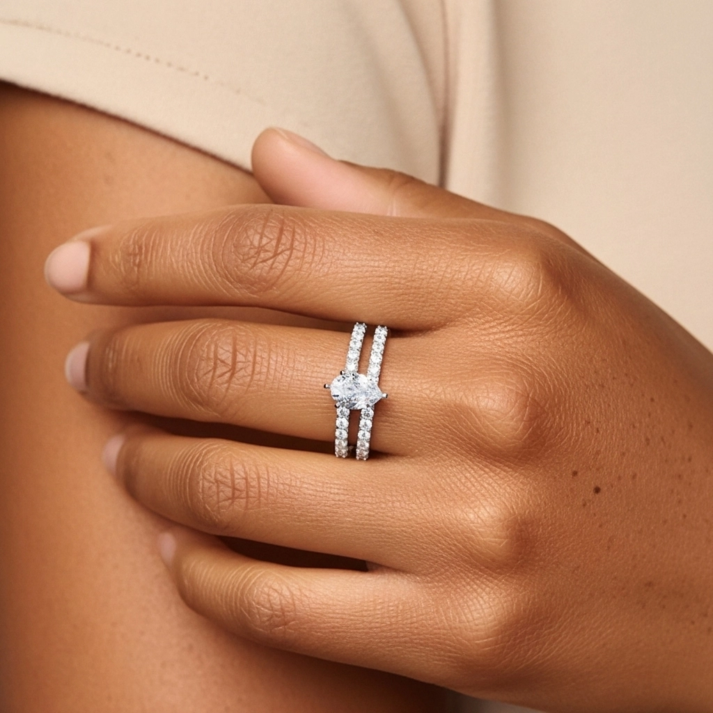 1.00ct Moissanite Wedding Ring Set 925 Sterling Silver