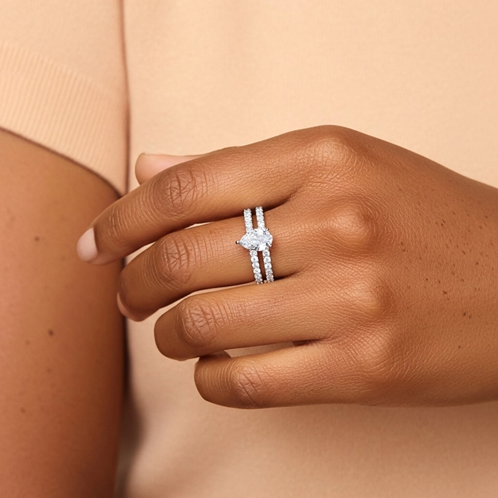 1.00ct Moissanite Wedding Ring Set 925 Sterling Silver