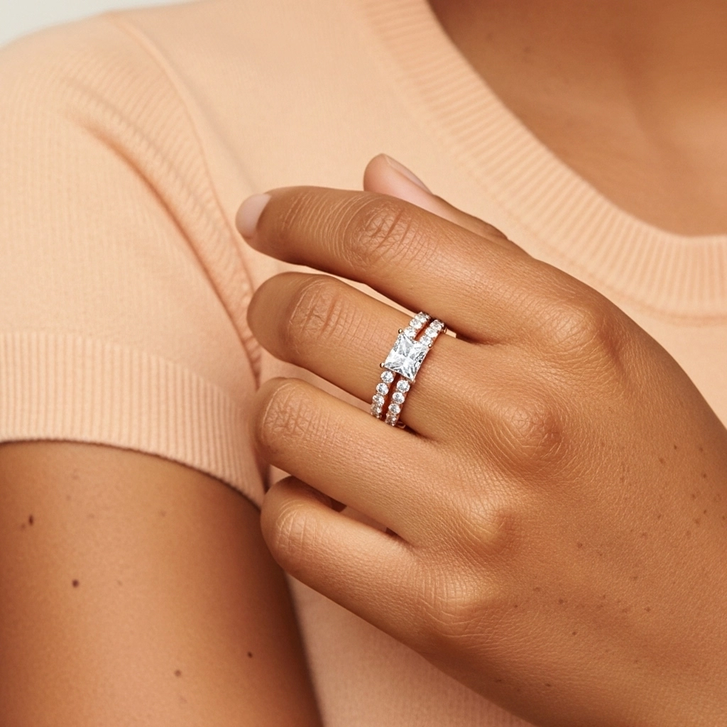 1.00ct Moissanite Ensemble d'alliances Argent sterling 925