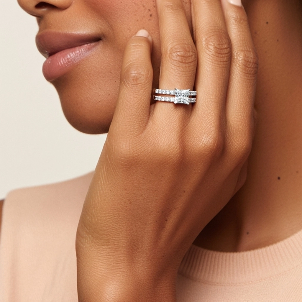 1.00ct Moissanite Wedding Ring Set Platinum