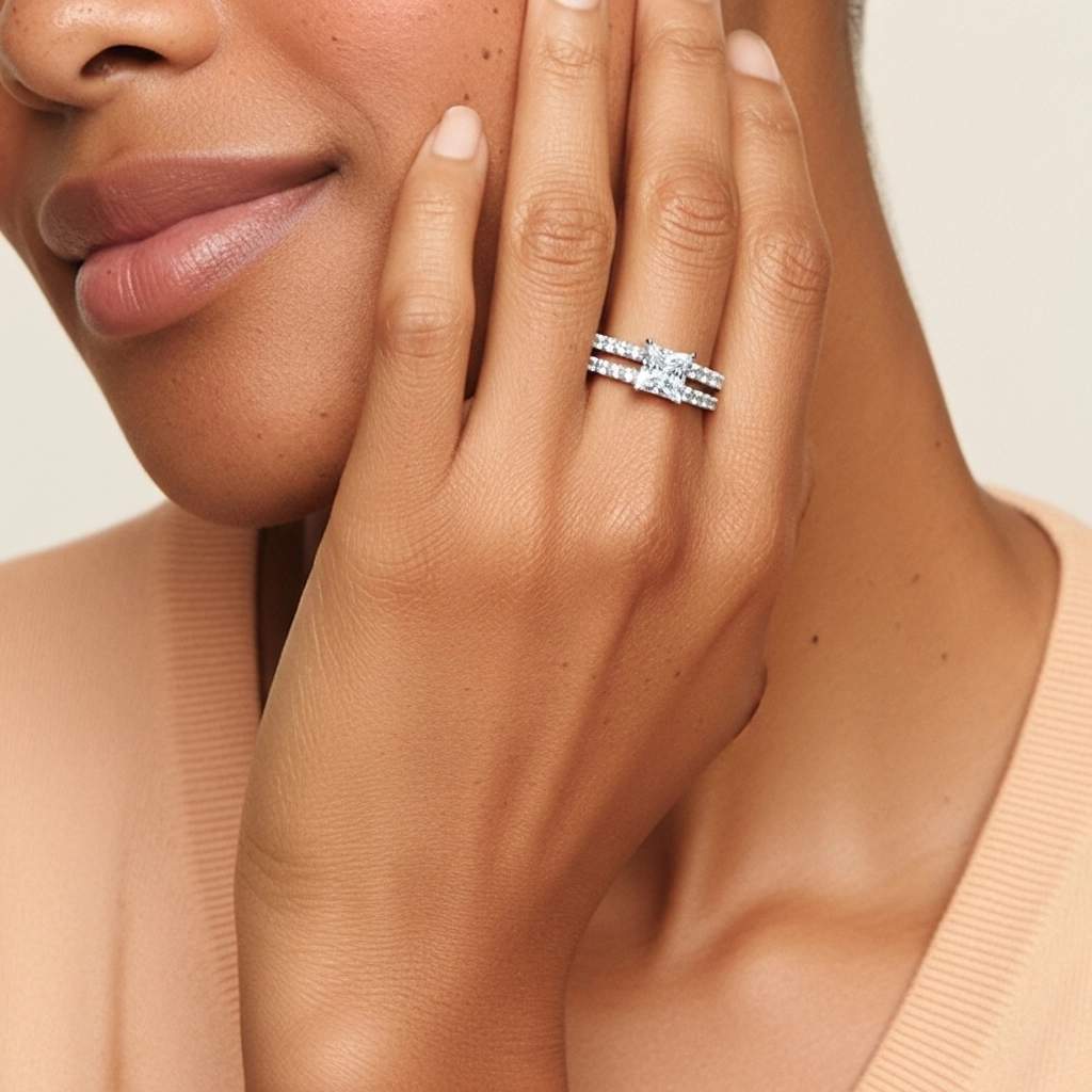 1.00ct Moissanite Wedding Ring Set Platinum