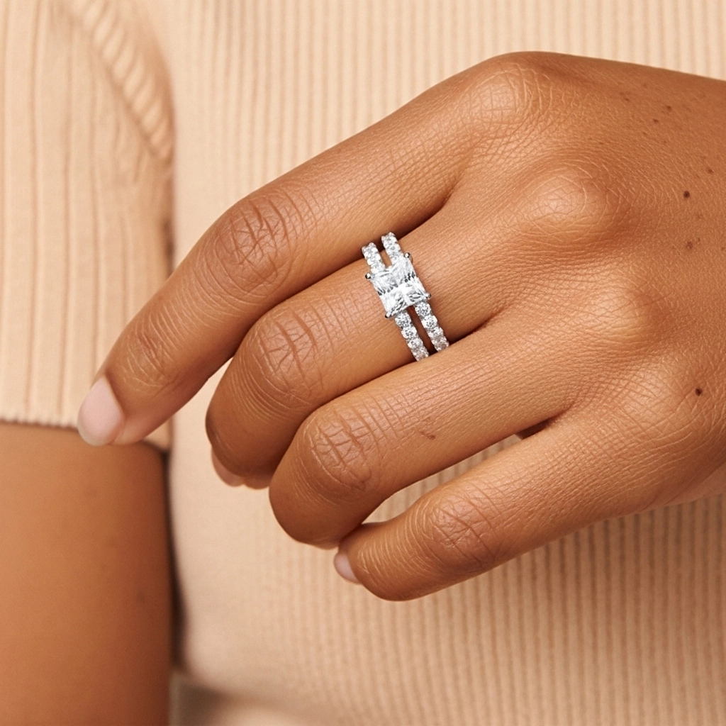 1.00ct Moissanite Wedding Ring Set Platinum