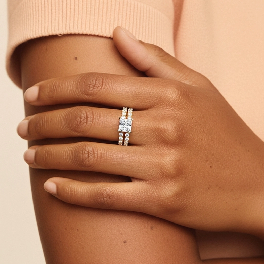 1.00ct Moissanite Wedding Ring Set 925 Sterling Silver