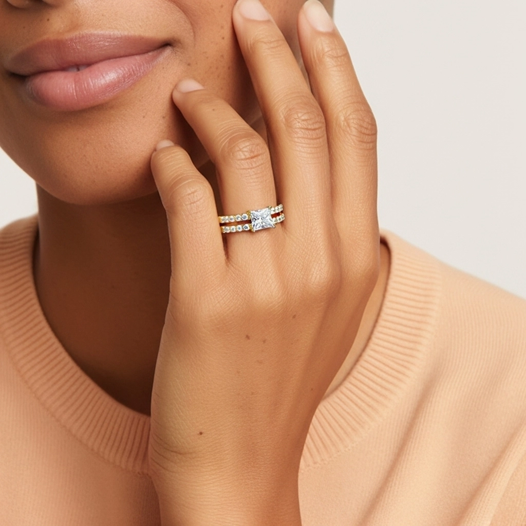 1.00ct Moissanite Wedding Ring Set 925 Sterling Silver