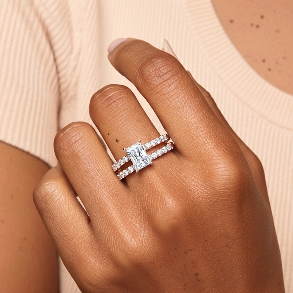 1.00ct Moissanite Wedding Ring Set 925 Sterling Silver