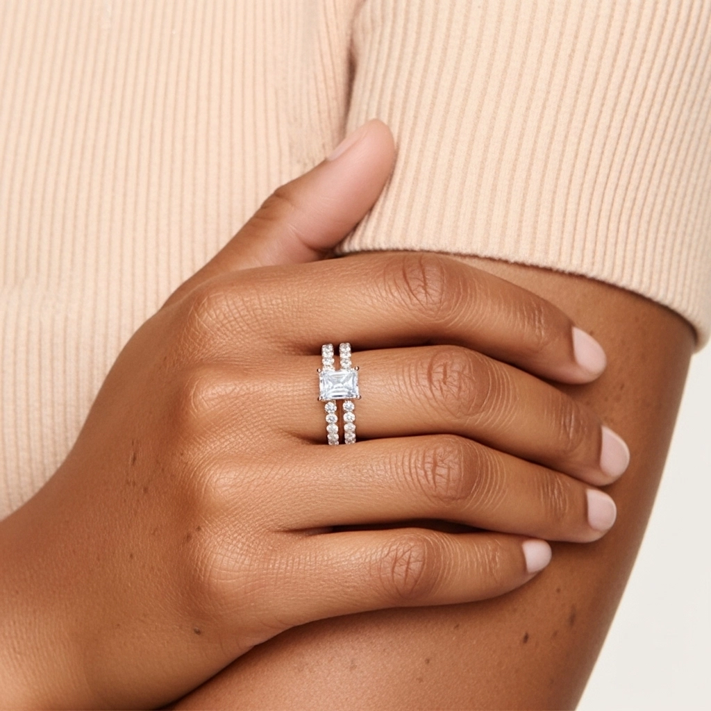 1.00ct Moissanite Wedding Ring Set 925 Sterling Silver