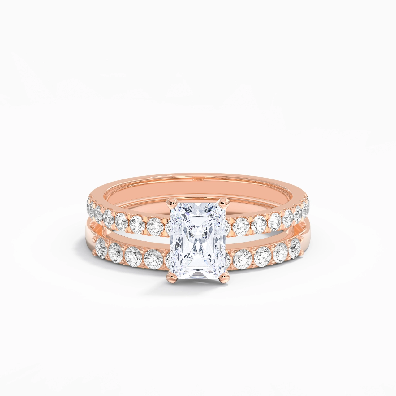 1.00ct Moissanite Wedding Ring Set 14K Rose Gold