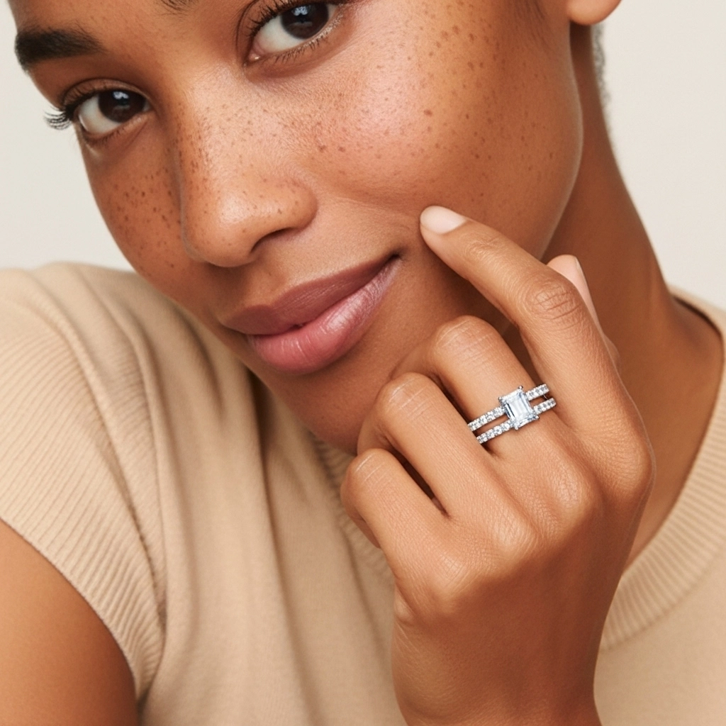 1.00ct Moissanite Wedding Ring Set 18K White Gold