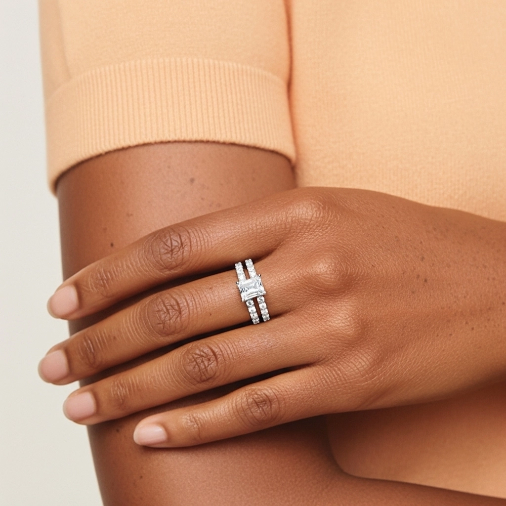 1.00ct Moissanite Wedding Ring Set 18K White Gold