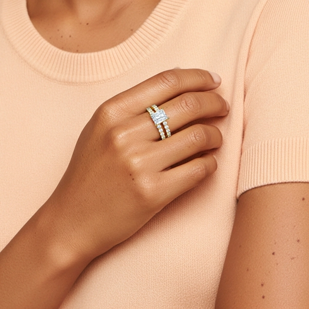 1.00ct Moissanite Wedding Ring Set 925 Sterling Silver