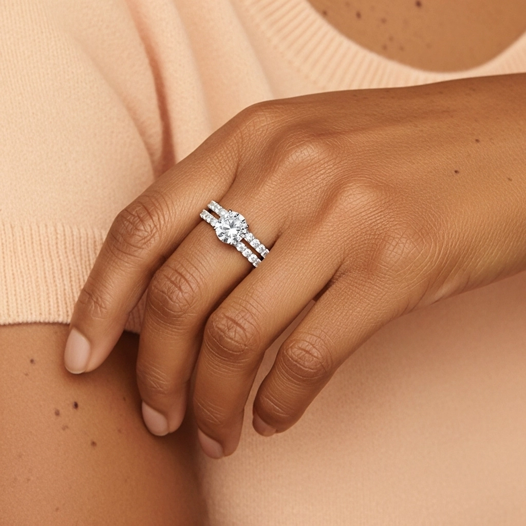 1.00ct Moissanite Wedding Ring Set 14K White Gold