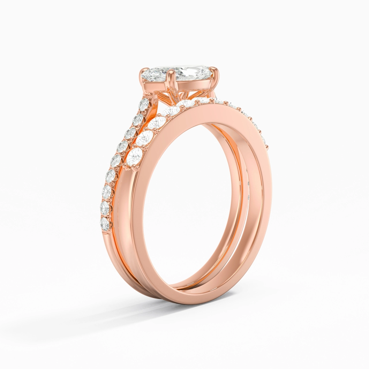 Delicate Women 14K Rose Gold Bridal Set