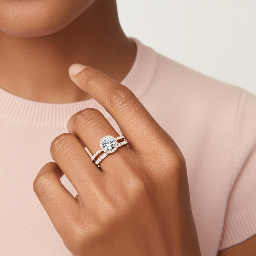 18K Rose Gold Plated Antique Wedding Ring Set