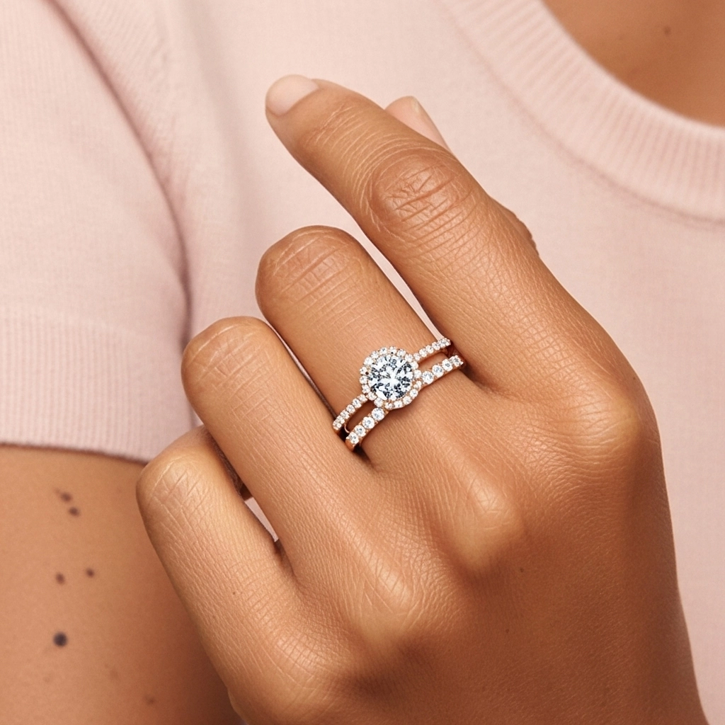 18K Rose Gold Plated Antique Wedding Ring Set