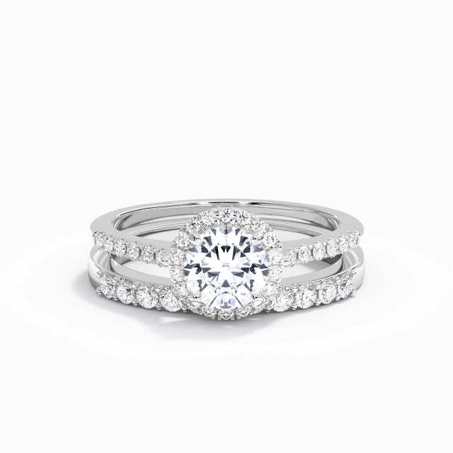 Antiguo Oro Blanco Pulido Chapado Plata esterlina 925 Conjunto de Anillos de Boda Redondo Blanco Aro de halo Gótico Pata recta