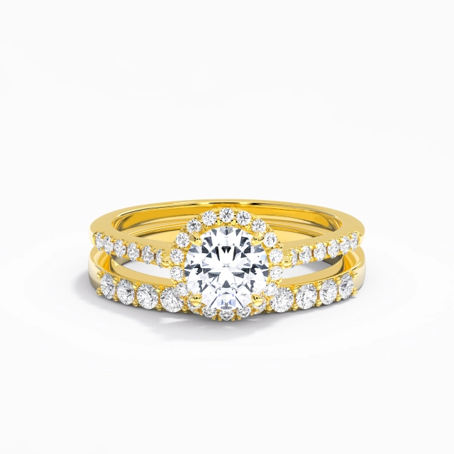 Antique Or jaune 18 carats Polonais Placage Argent sterling 925 Ensemble d'alliances Rond Blanc Halo Cathédrale Tige Droite Antique Or jaune 18 carats Polonais Placage Argent sterling 925 Ensemble d'alliances Rond Blanc Halo Cathédrale Tige Droite