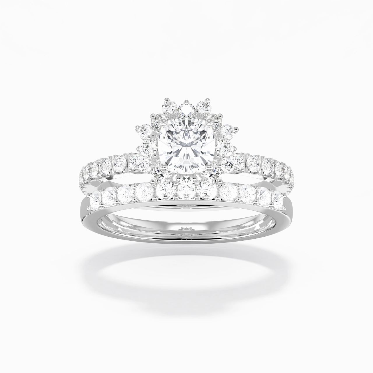 925 Sterling Silver Halo Cluster Straight Shank Wedding Ring Set