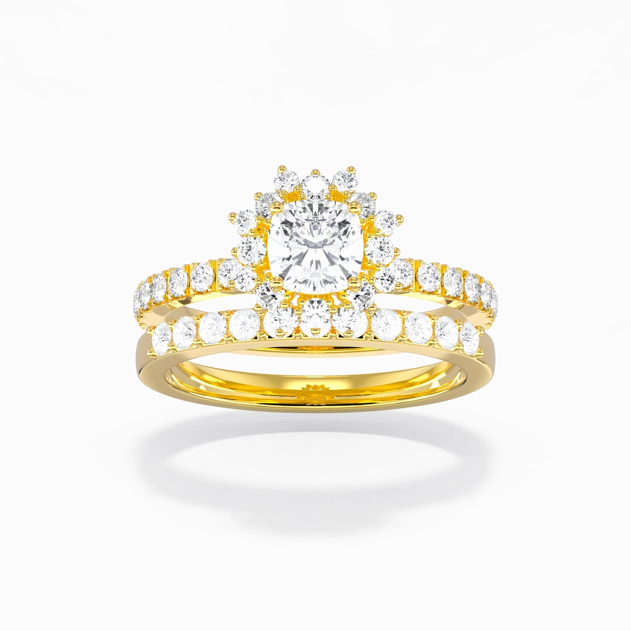 925 Sterling Silver Halo Cluster Straight Shank Wedding Ring Set