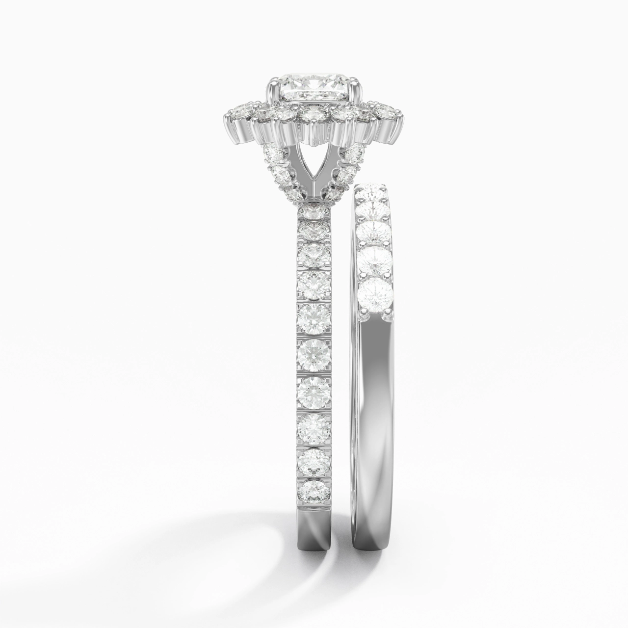 925 Sterling Silver Halo Cluster Straight Shank Wedding Ring Set