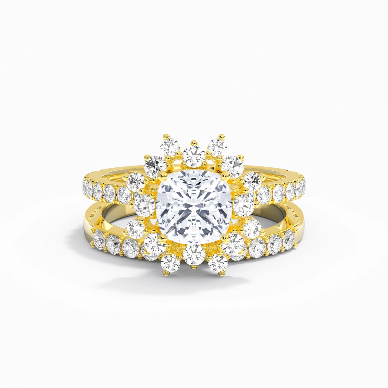 925 Sterling Silver Halo Cluster Straight Shank Wedding Ring Set